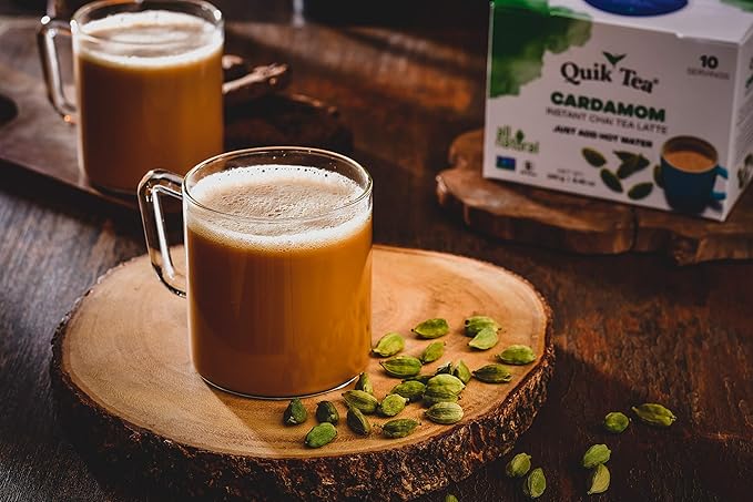 QuikTea Cardamom Chai Tea Latte – 20 Count, Bold Cardamom Flavor, No Preservatives – Just Add Hot Water