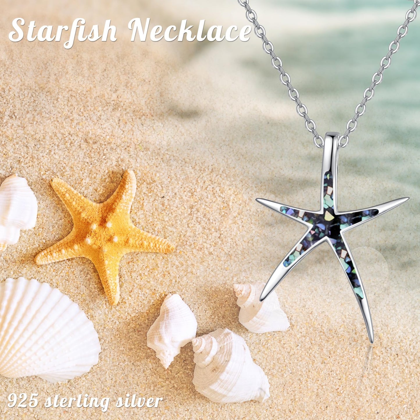 Cuoka Starfish Pendant Necklace with Abalone Shell for Women Adjustable Chain Hypoallergenic Fashion Trendy Chic Seashell Ocean Beach Sea Surfer Summer Holiday Jewelry Gift