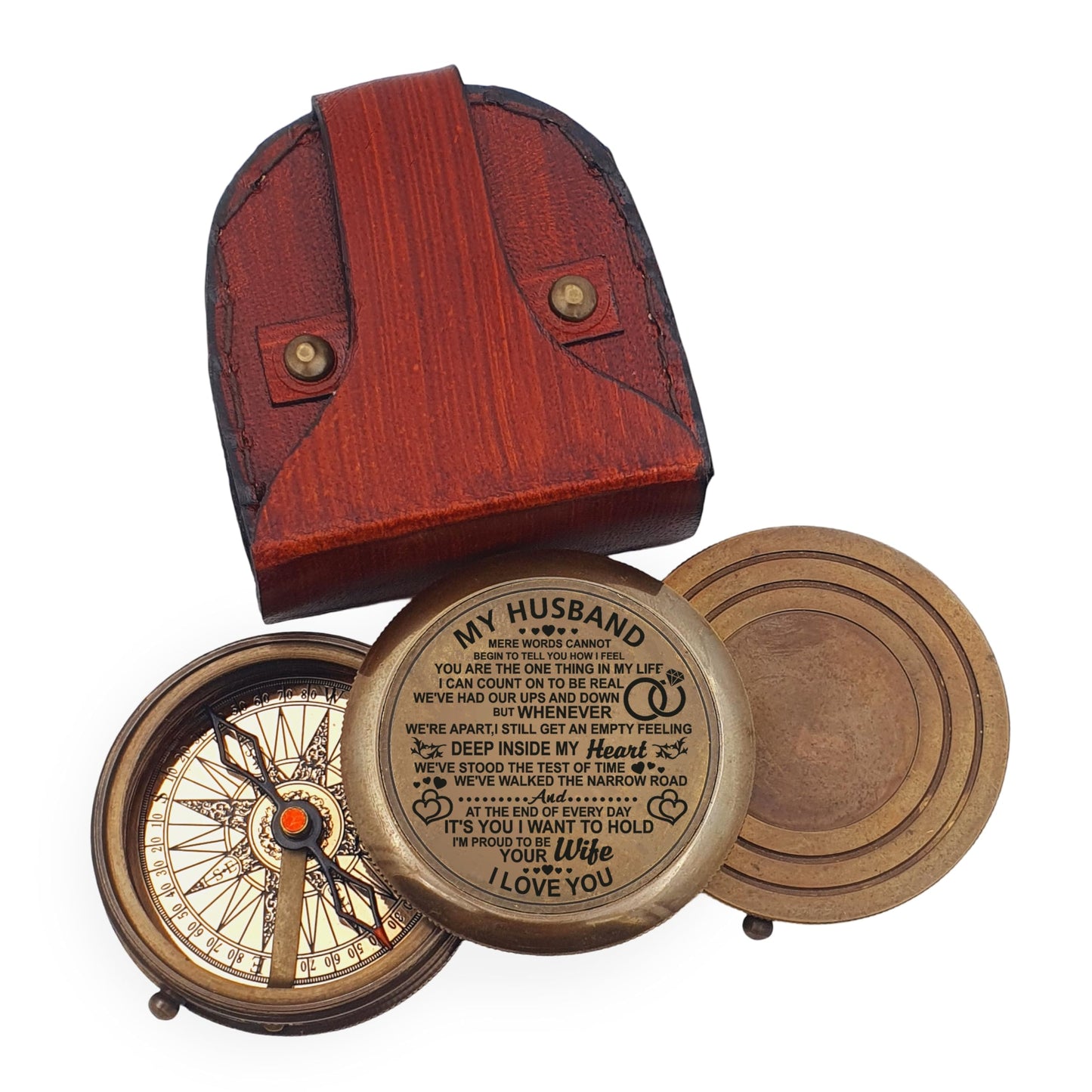 Royalmart Engraved Compass Gift for Men Personalized with Wooden Box Handmade Antique Brass Compass Keepsake Gifts for Husband Navigation Graduation Gift for Women (to My Husband #8)