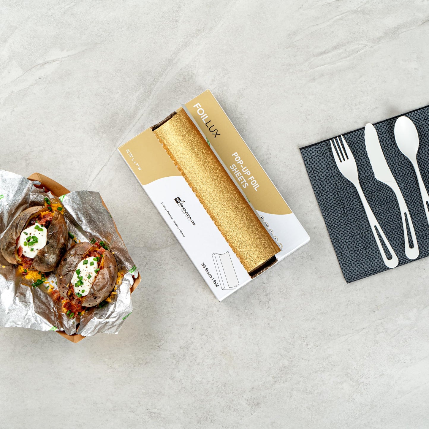 Restaurantware Lux Pop-Up Foil Sheets - 10.8 x 9 Inch, 100 Gold Embossed Aluminum Foil Papers, Greaseproof, Freezable & Oven Ready