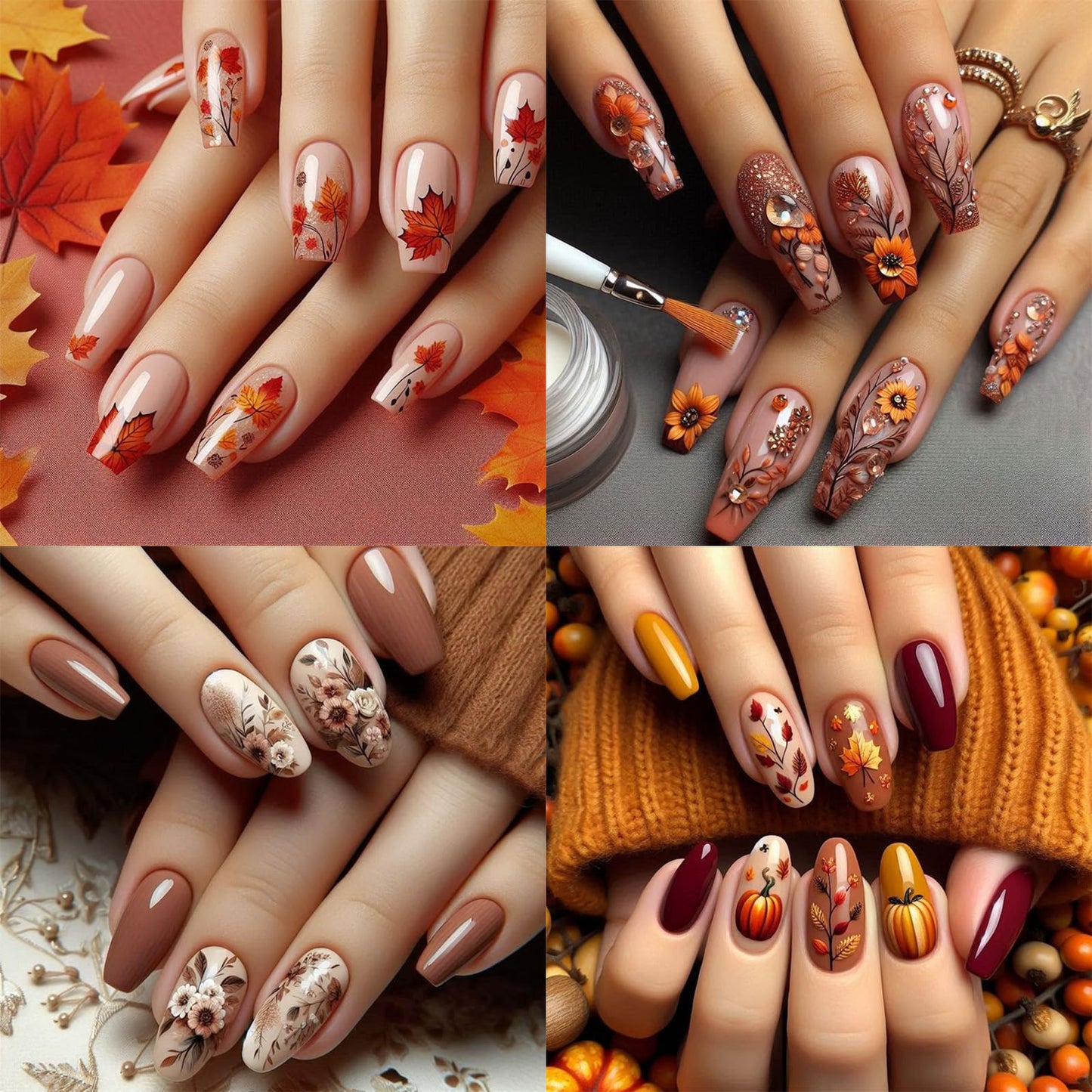 2 Sheets Maple Leaf Nail Art Sticker 5D Embossed Thanksgiving Pumpkin Nail Stickers Pinecone Rose Ginkgo Leaf Design Nail Decals for Women Autumn Manicure Decoration