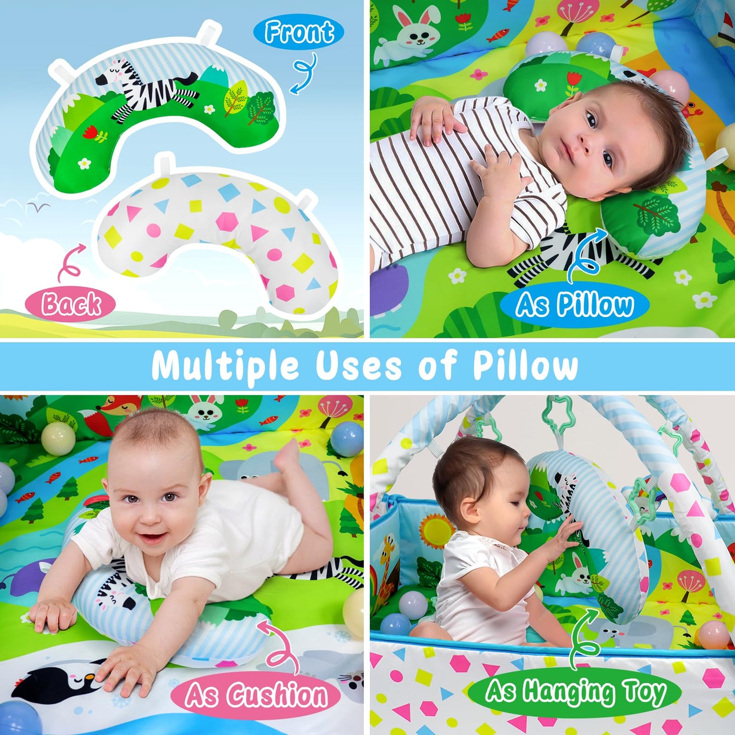 Dr.Rapeti Baby Play Gym Mat Animal Planet with Ball Pit Activity Gym Center Tummy Time Mat Thickened Mat Sensory Exploration Motor Skill Development for Newborn Infant Baby Toddler for 0+