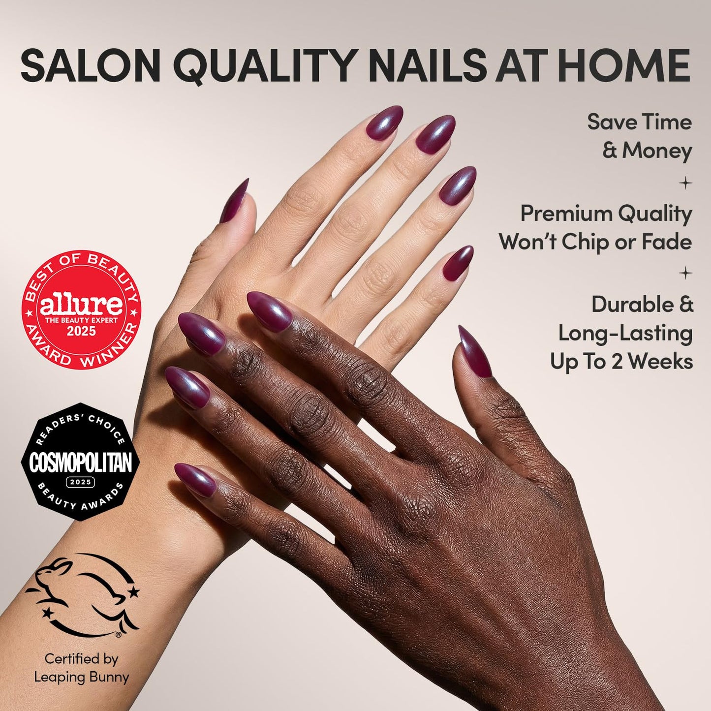 Glamnetic Press-On Nails Bundle - Cherry Glaze | 2 Short Almond & Oval Fake Nails with Deep Cherry & Purple Tones | Glossy & Glazed Finishes | Durable, Salon-Quality Nail Kits