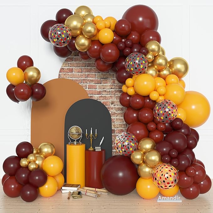 Amandir 170Pcs Wizard School Balloon Arch Kit – Burgundy, Gold & Yellow Garland for a Party That Feels Like Pure Magic