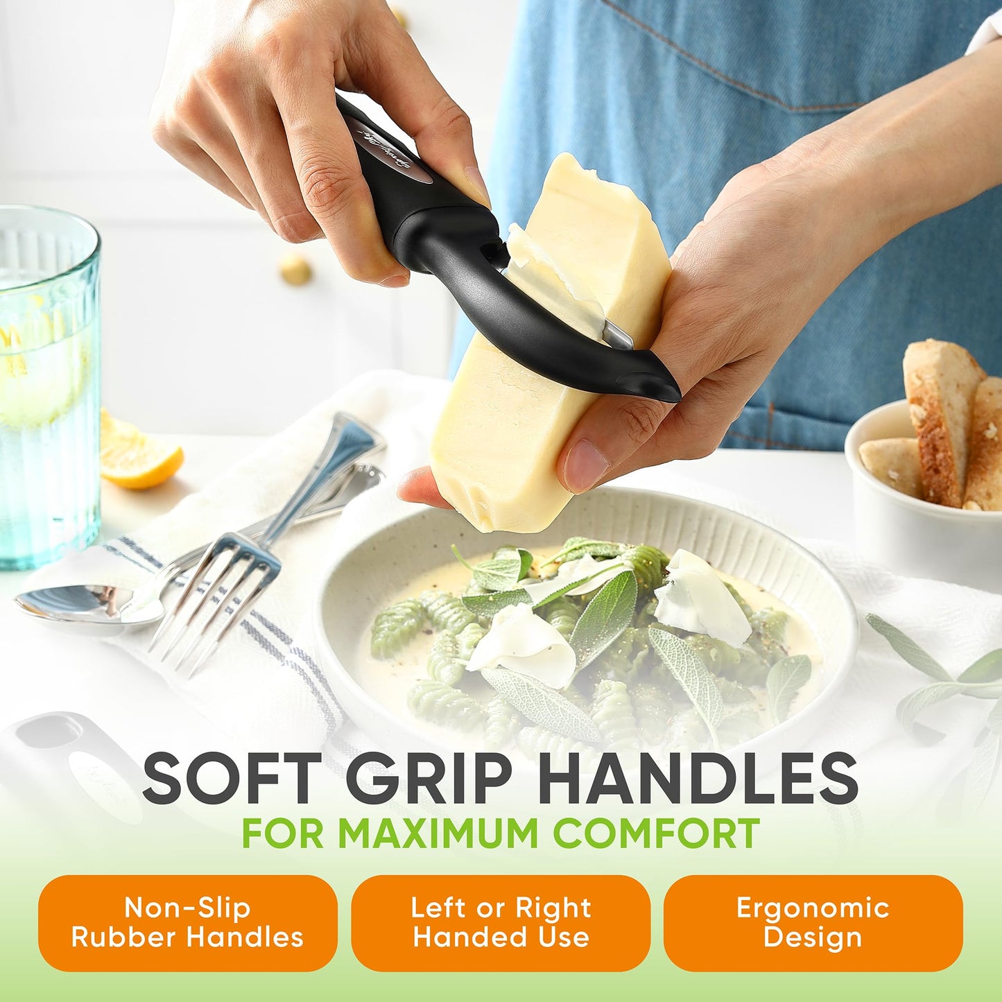Spring Chef Swivel Vegetable Peeler & Y Potato Peeler for Kitchen with Soft Grip Handles and Ultra Sharp Stainless Steel Blades, Perfect for Veggie, Fruit, Carrot, Apple - Dishwasher Safe - Black