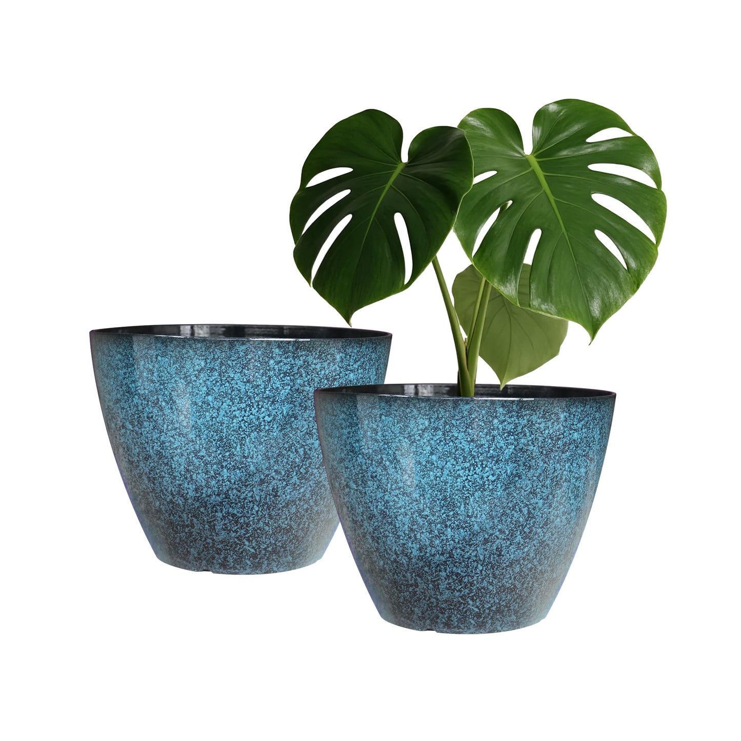 Vanslogreen Plant Pots Set of 2, 8 inch Plastic Planters with Drainage Holes, Modern Glaze Flower Plant Pot for Indoor Outdoor Herb Snake Succulent Plants