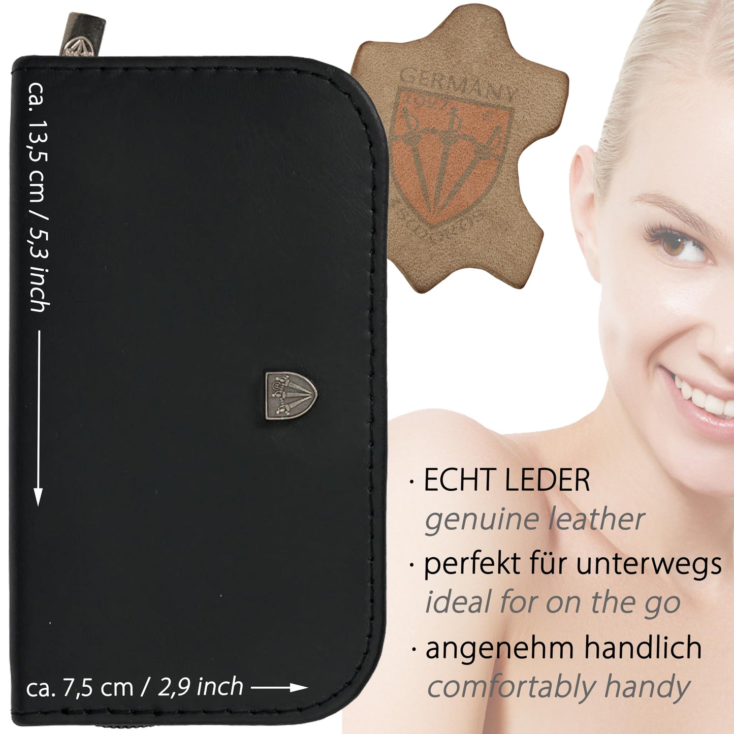 3 Swords Germany - brand quality 6 piece manicure pedicure grooming kit set for professional finger & toe nail care scissors clipper genuine leather case in gift box, Made in Solingen Germany (02259)