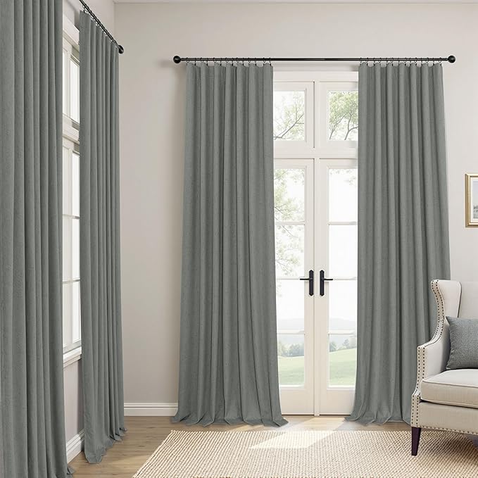Office Curtains for Windows 102 Inches Long 2 Panel Set Blackout Back Tab Pleated Linen Textured Room Darkening Black Out Masculine Curtains for Boys Bedroom Man Cave 102 Length Slate Grey Dark Gray