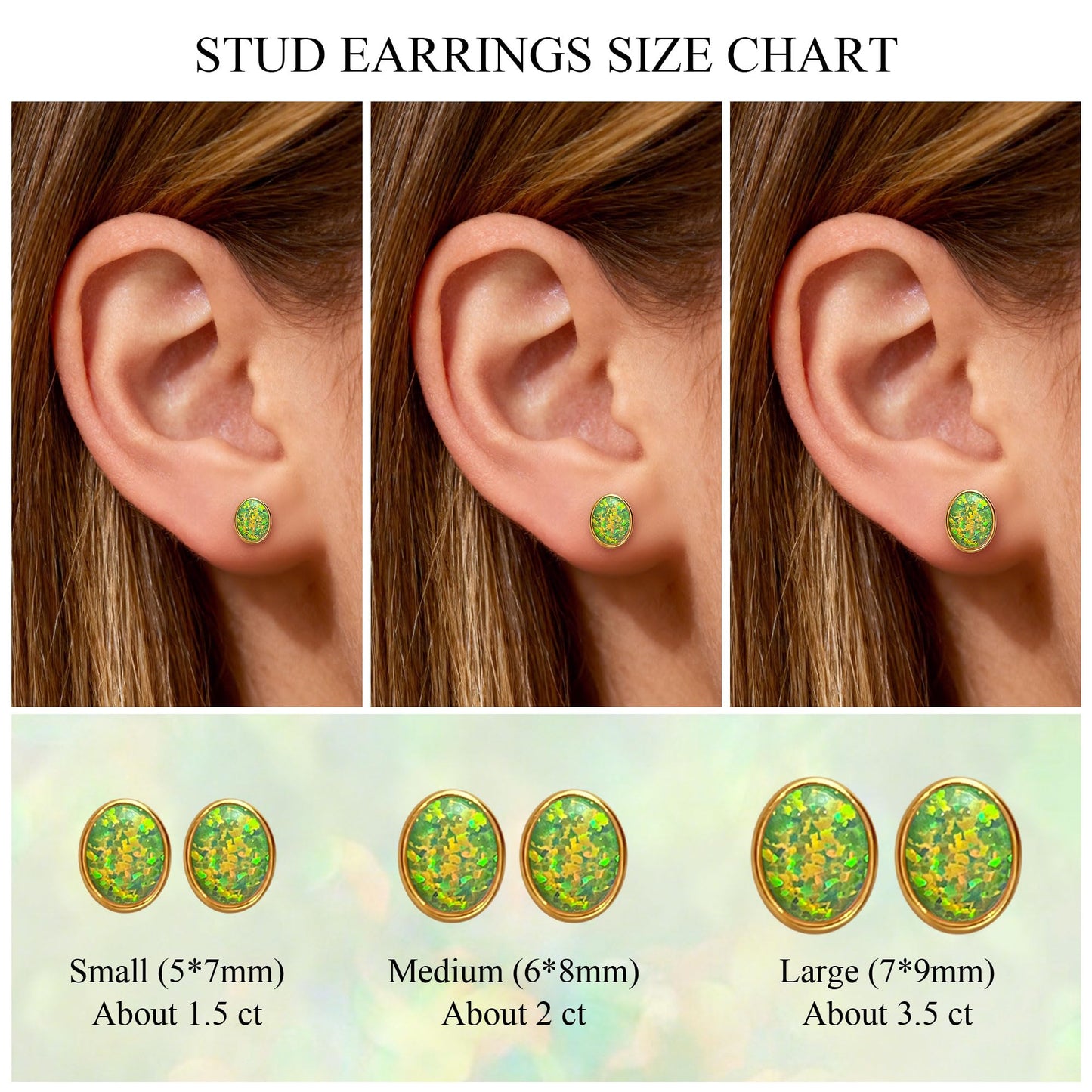 JiayangJY Silver Green Fire Opal Stud Earrings for Women 18K Yellow Gold Plated Sterling Silver Oval Shape 7mm Opal Earrings with Push Back