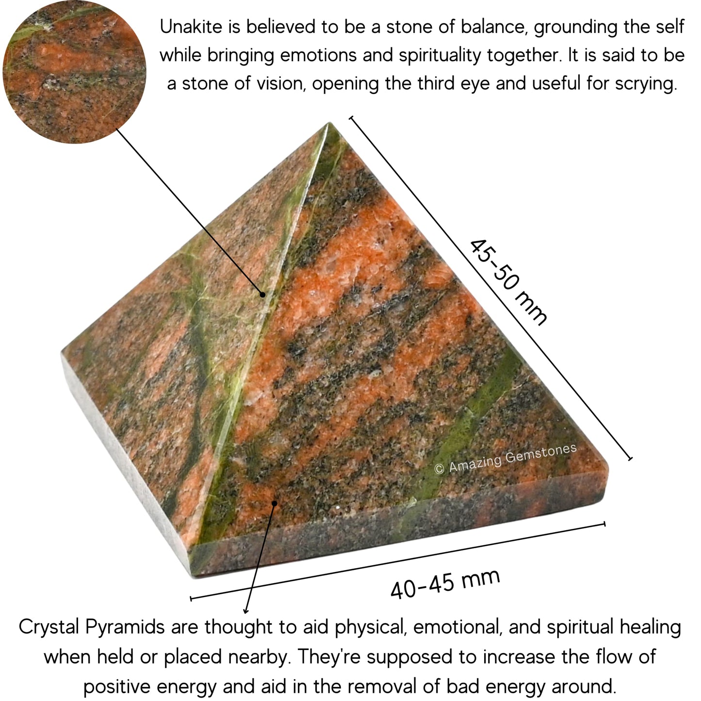 Amazing Gemstone Unakite Pyramid Crystal Healing Stones - 2" Great Pyramid Figurine of Natural Stone Pyramid for Meditation, Reiki, Chakra Balancing and Crystal Pyramids Grid