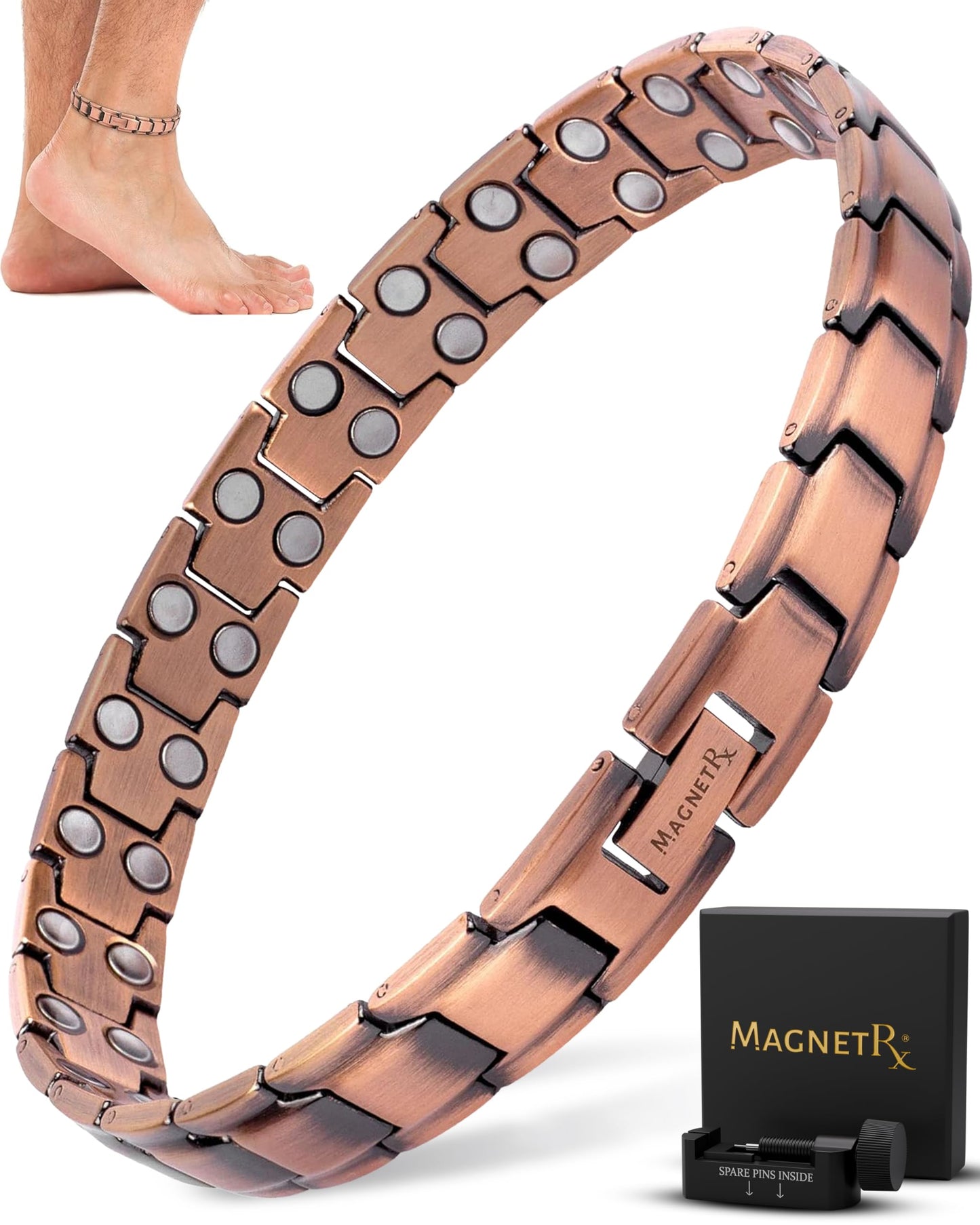 MagnetRX® Copper Anklet for Men – Ultra Strength Magnetic Copper Ankle Bracelet for Men – Effective Magnetic Ankle Bracelet (Men's Anklet)