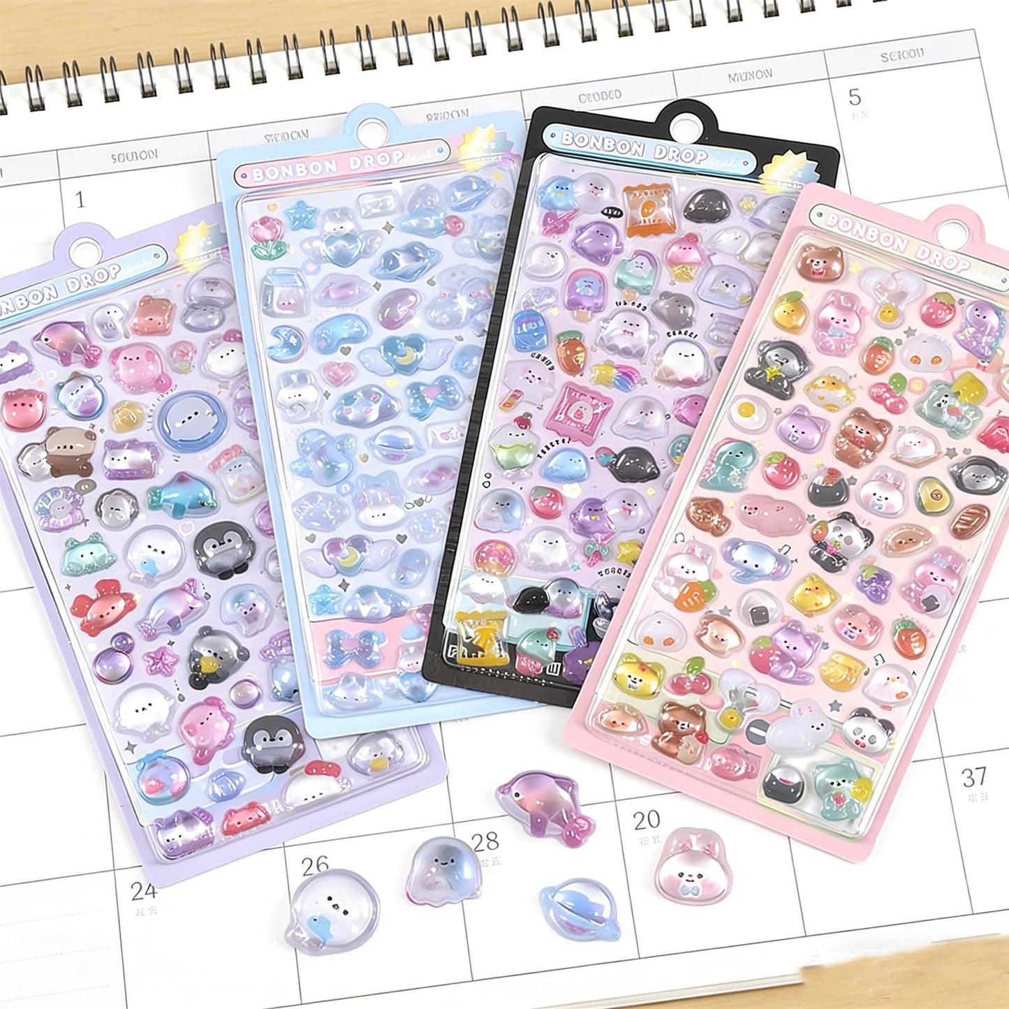 3D Puffy Stickers 200+ Cute Cartoon Resin Decorative Stickers for Phone Case Notebook Scrapbooking Planner Journals Laptop Decoration Reusable Mini Puffy Stickers 4Pcs