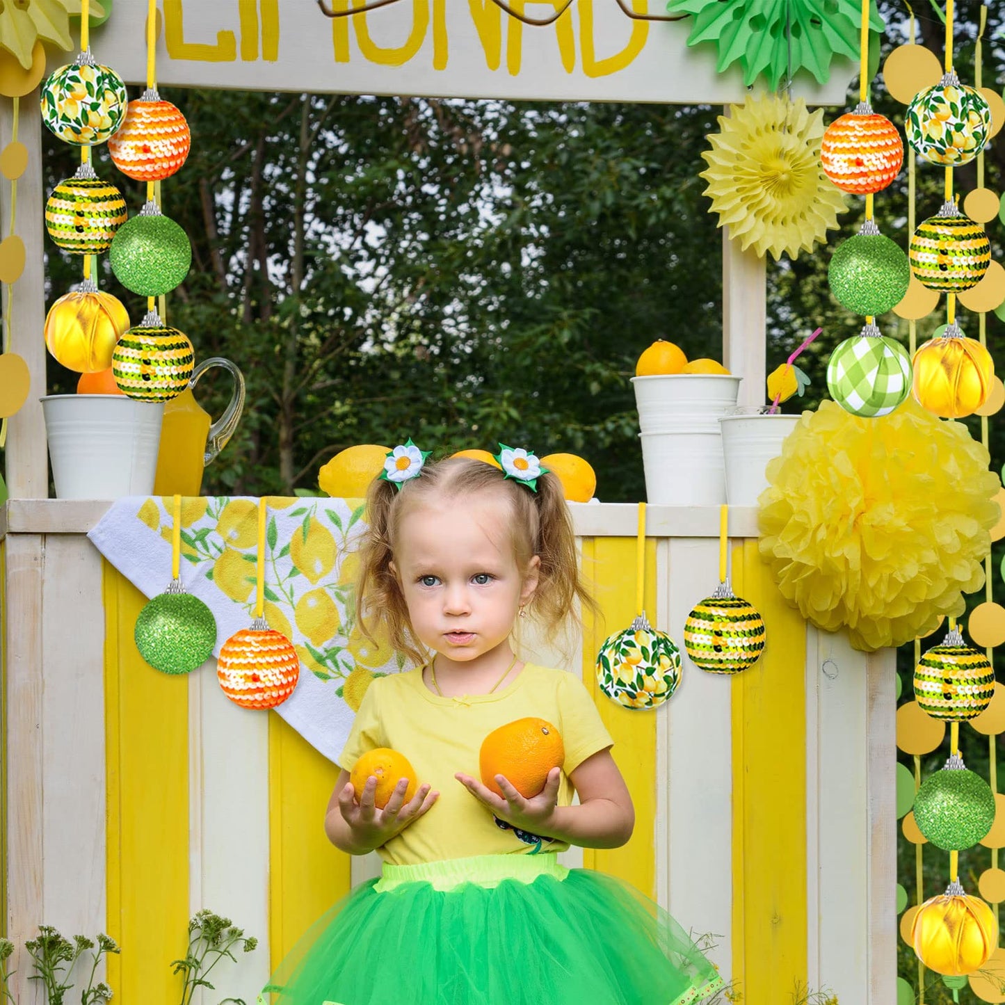 Yuxung 12 Pcs Summer Lemon Tree Ornament Yellow Green Summer Decortion Lemon Ball Hanging Ornament for Small Tree