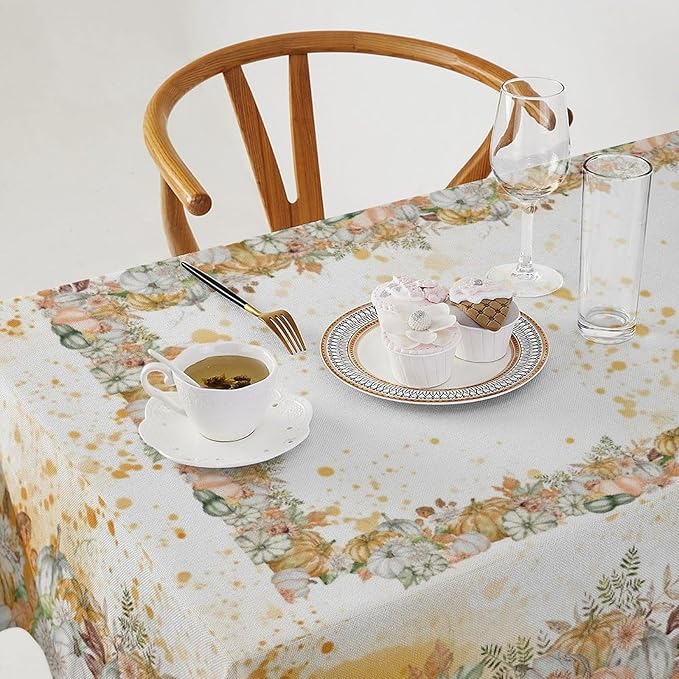 YCness Fall Tablecloth Thanksgiving Autumn Harvest Orange Watercolor Pumpkin Leaves Table Cover for Party Picnic Dinner Decor 55x55 Inch Rectangle