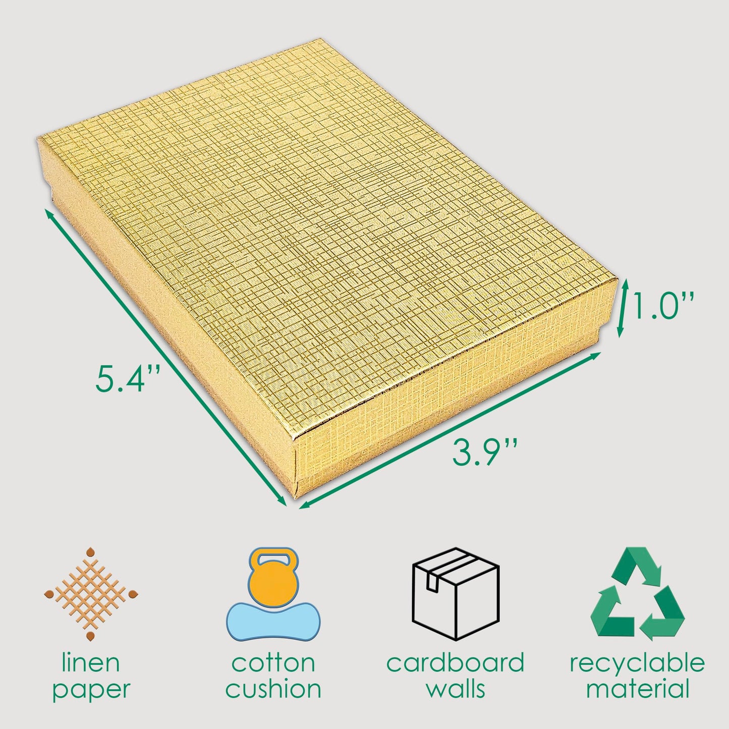TheDisplayGuys - 25-Pack #53 Cardboard Linen Paper Jewelry Gift Boxes w. Cotton Padding - Gold (5.4" x 3.9" x 1.0")