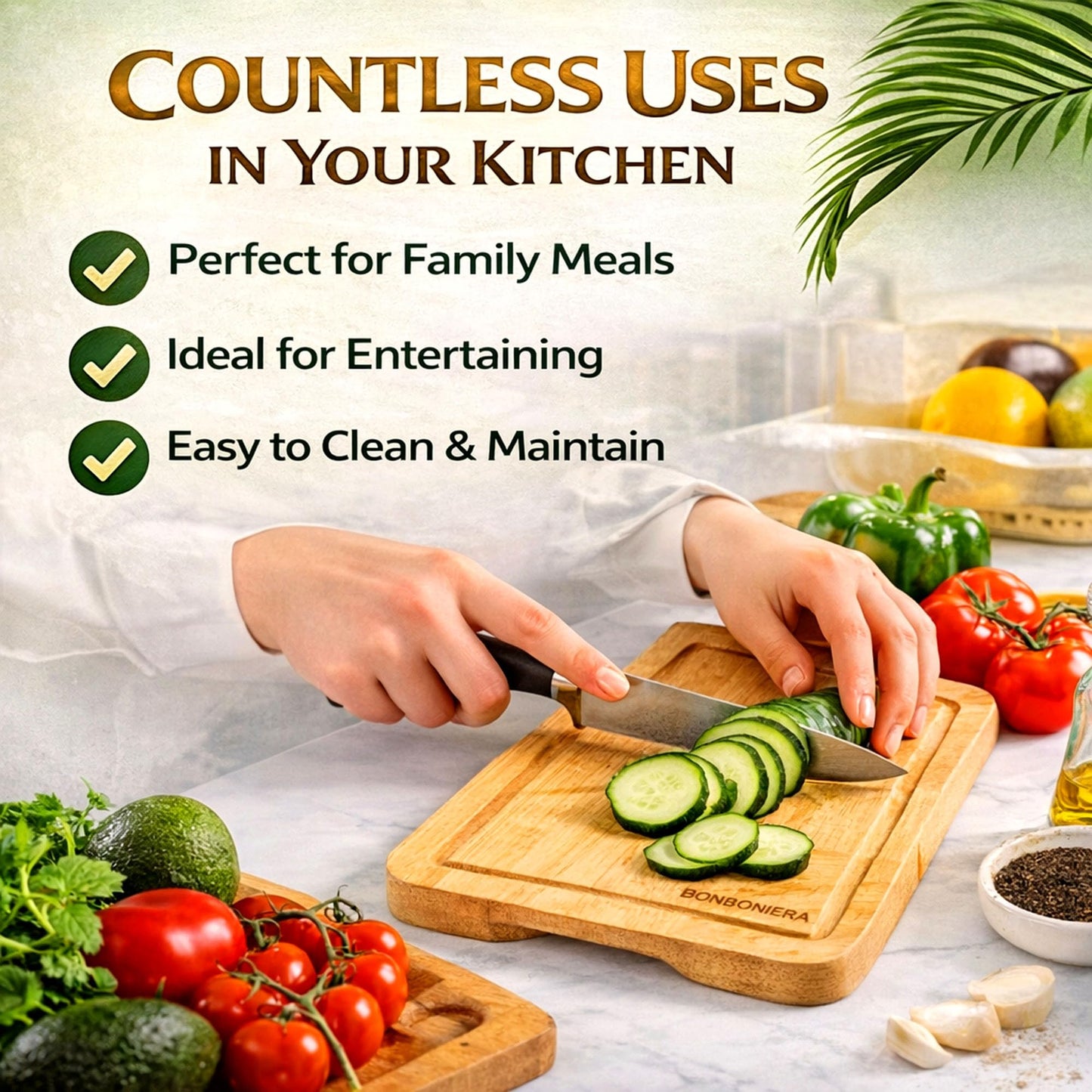 Bamboo Cutting Board Set of 3 – Wooden Kitchen Cutting Boards for Kitchen. Non-Toxic, Knife-Friendly, Durable Chopping Boards for Meat, Vegetables & Serving. Wood Cutting Board, Cutting Board Wood Set