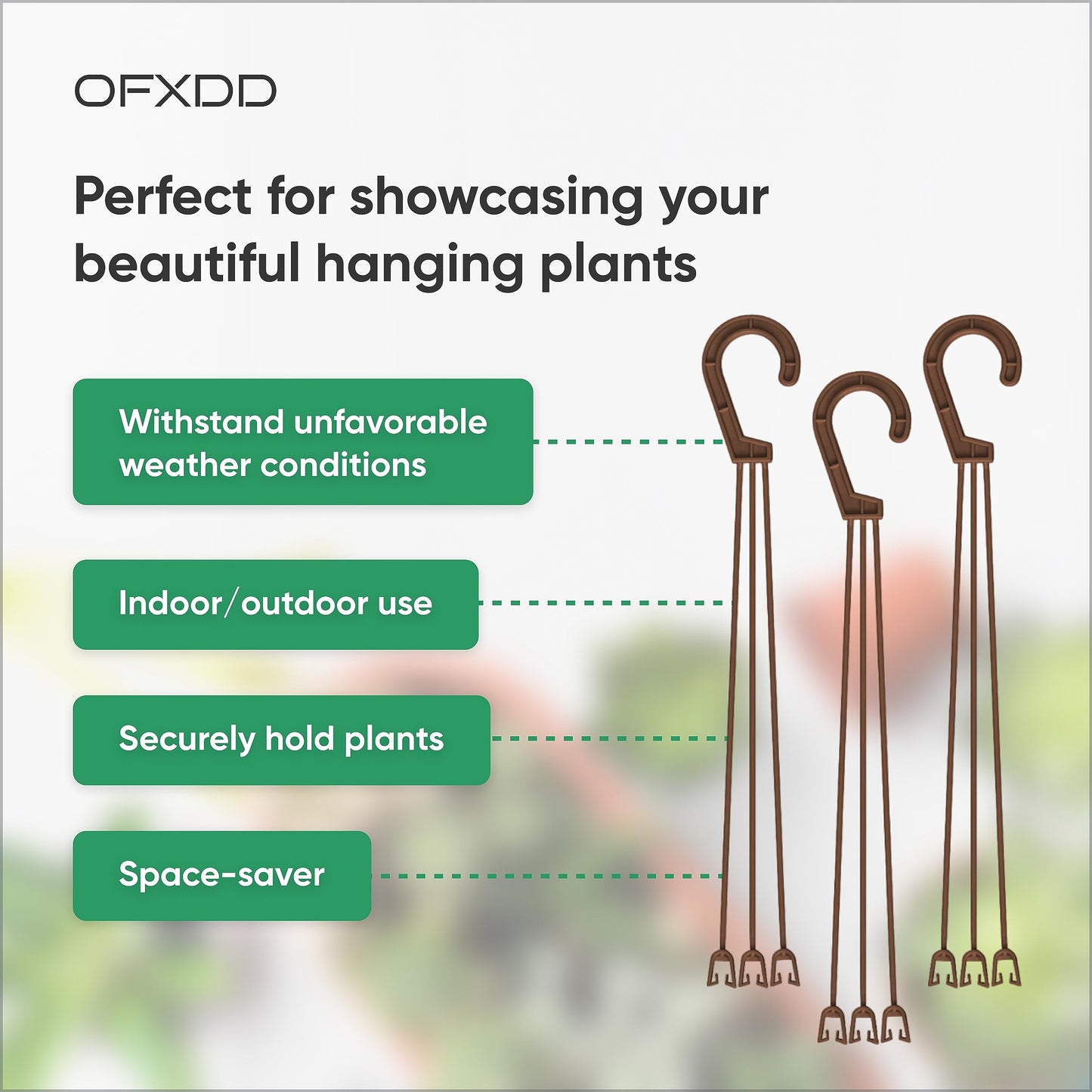 OFXDD Plant Hanger, 4 Pcs - Flower Hanging Planters for Indoor and Outdoor Plants - Plastic Plant Holder with Hooks, Brown