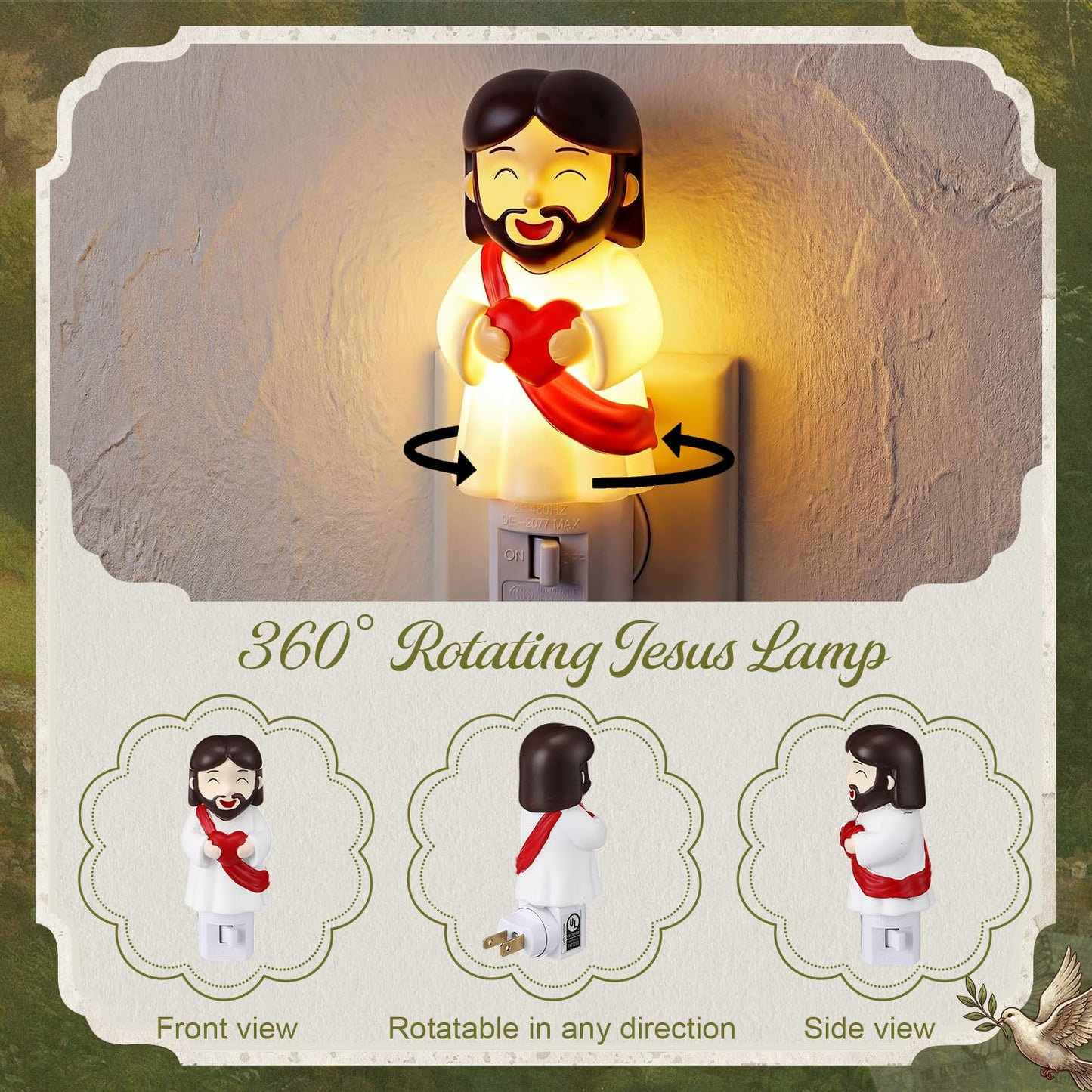 Lewtemi Easter Jesus Night Light Plug into Wall, Cute Christian Nightlight with 360° Rotatable Warm Lamp, Smiling Decor for Bedroom, Hallway & Uplifting Religious Gift(Red,Jesus)