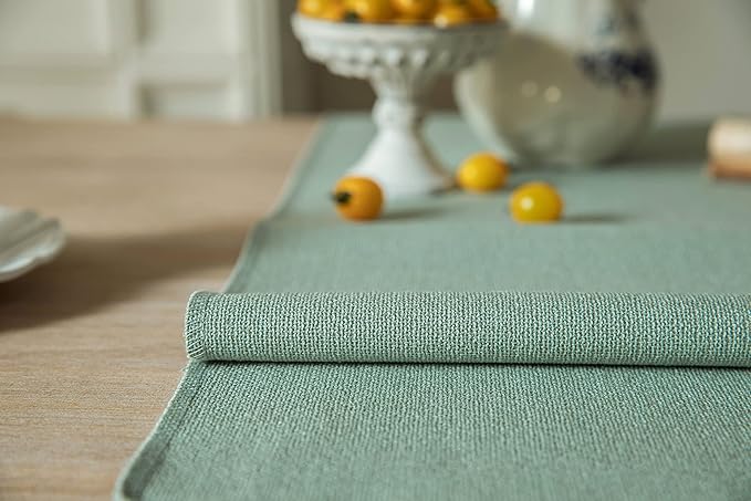 ZeeMart Sage Table Runners 72 Inches Long, Burlap Linen Style Rustic Farmhouse Table Runner, Boho Woven Dining Table Runner, 13x72 Inches, Seafoam