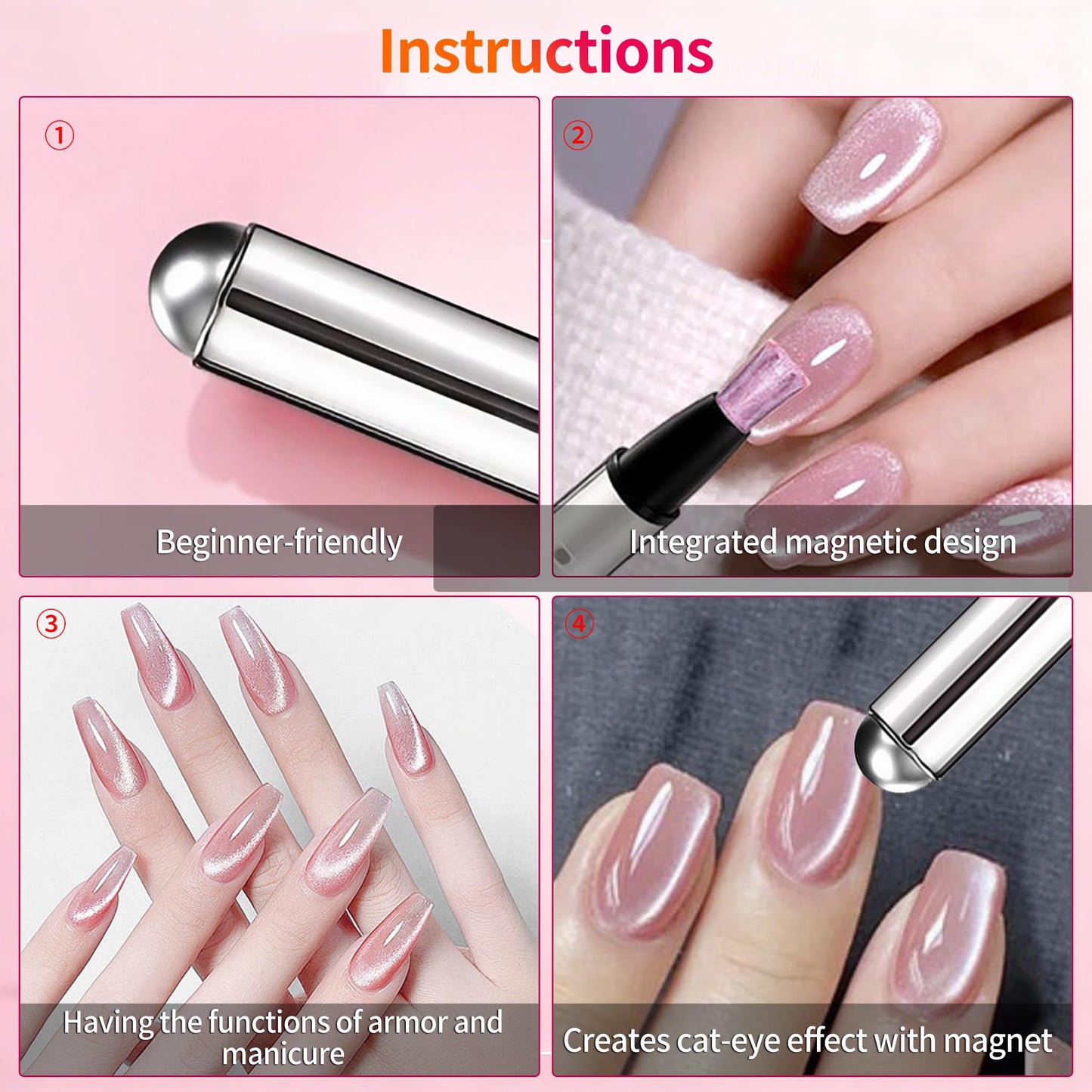 CHANLETREE 3 in 1 Multi-Use Cat Eye Nail Polish Pen with Built-in Cat Eye Magnet, LED UV Pen Light + Mini Sponge + Cleansing Pads, DIY at home Manicure Tool (brown)