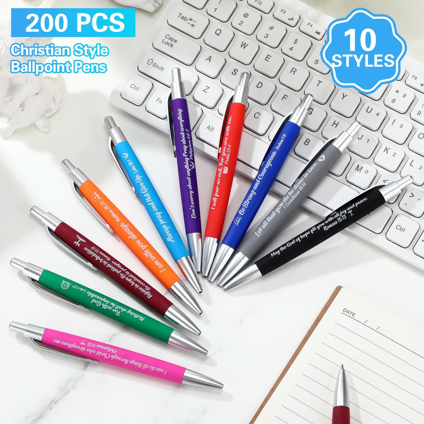 Gueevin 200 Pcs Inspirational Pens Employee Appreciation Gift Black Ballpoint Ink Funny Motivational Thank You Pens Bulk for Office Worker Teacher Women Men(Bible Verse)
