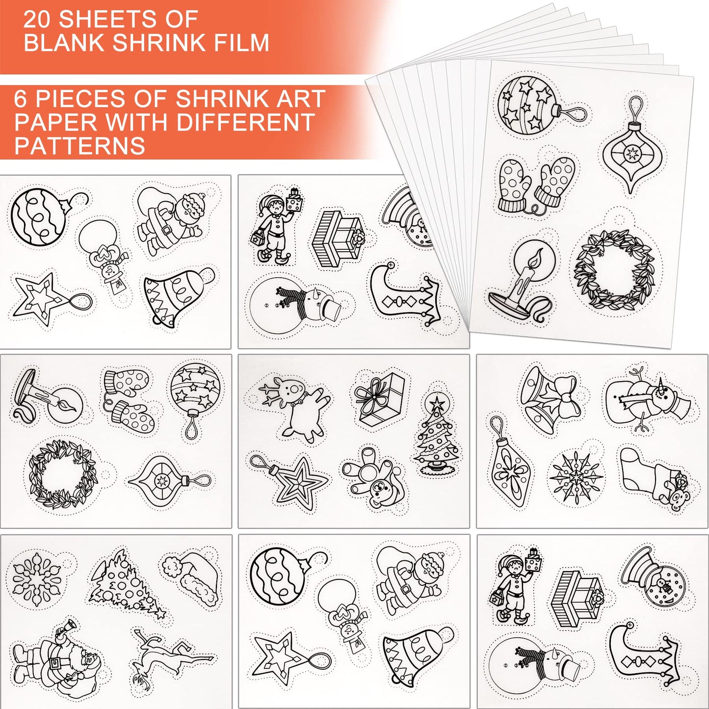 NOVWANG 198 Pieces Heat Shrink Plastic Sheet Kit Include 28 Pcs Shrinky Paper, Hole Punch, Keychains Accessories and Pencils for Creative Art Craft