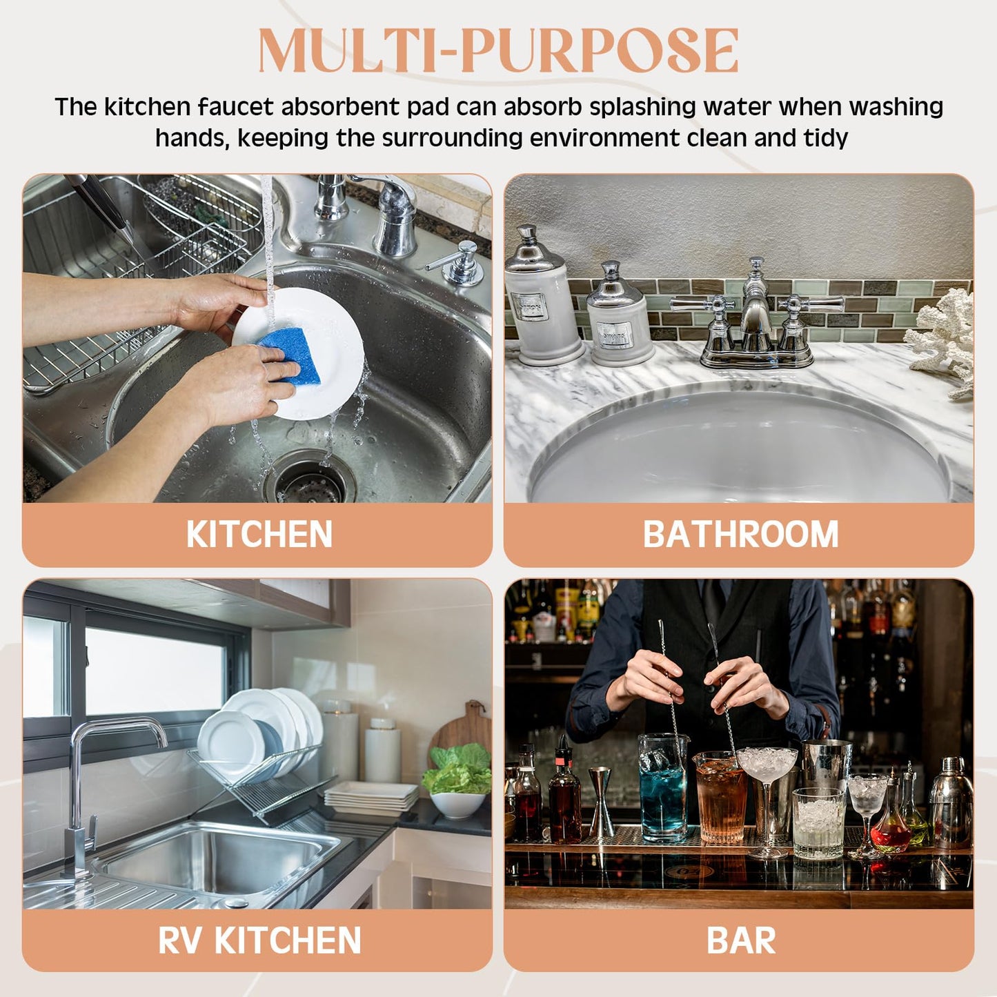 Funnymoom Stone Faucet Mat Sink Splash Guard, 24" Diatomite Quick Drying Stone Faucet Mat, Super Absorbent, Kitchen Sink Oval and Round Splash Tap Pad for Bathroom Counter & Kitchen(White)