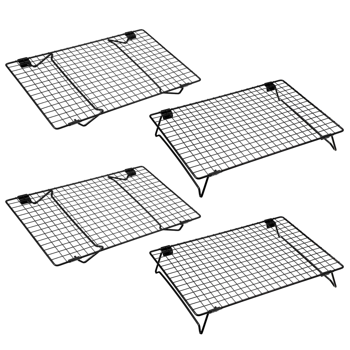 Ckhoid 4 Pcs Cooling Racks for Cooking and Baking, 13.4 x 9.4 Inch Carbon Steel Cookie Cooling Racks, Stackable Baking Rack for Oven Cooking Cooling Roasting Making Jerky (Black)