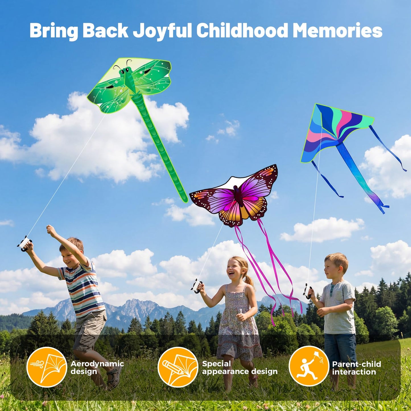 3 Pack Large Kites - Butterfly Delta Dragonfly Kites Easy to Fly for Adults Kids Beach Park Outdoor Game Activities, Gifts for Easter and Festival