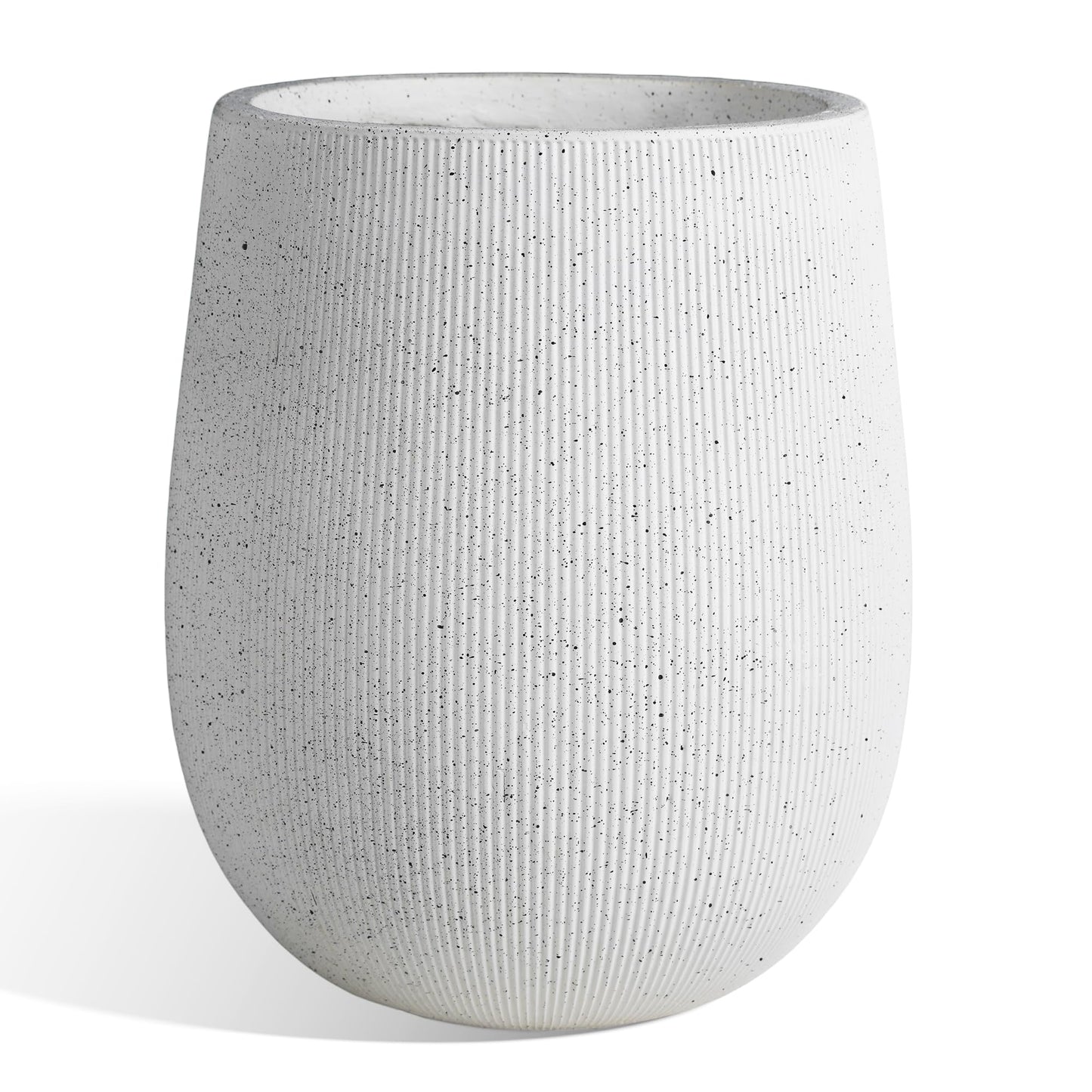 Worth Garden White Large Round Planter, 12.5" Dia x 18.5" H Lightweight Magnesium Oxide Cement Plant Pot with a Striped Textured Finish, Raised Pattern Concrete Look, Drainage Hole, Indoor & Outdoor