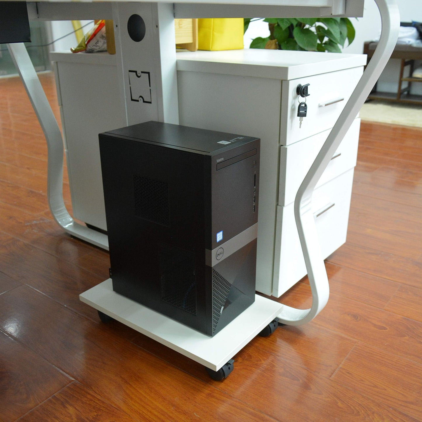 Mrxxjz Under Desk Printer Stand with 4 Wheels & Rolling Cart Design - Heavy-Duty Movable Organizer for Printer, Copier, CPU Under Desk | Space-Saving Office Shelf (34 * 29 * 6.6 White)