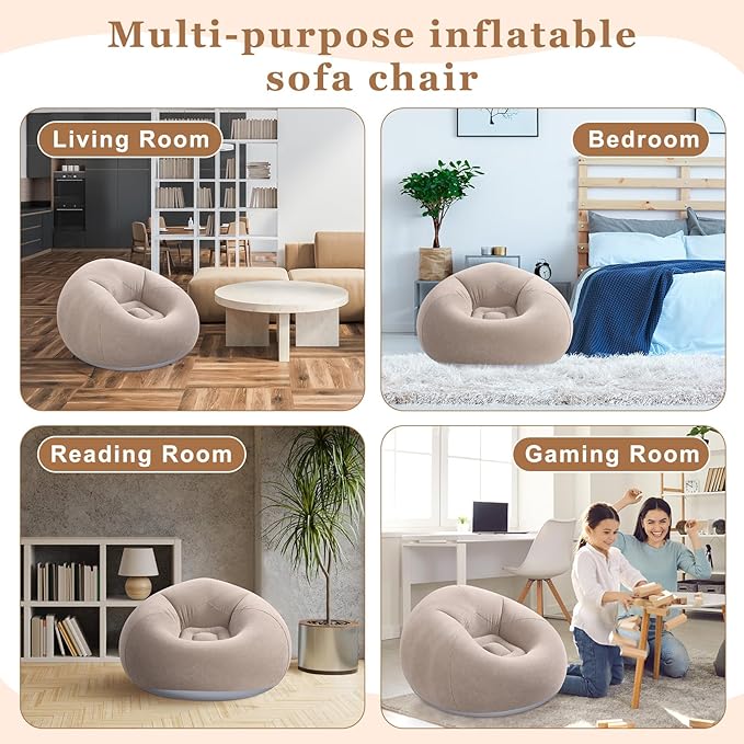 Realspring 12 Pcs Bean Bag Chairs for Adults Inflatable Chairs with Electric Air Pump,Blow up Couch Folding Portable Inflatable Couch Lazy Sofa for Reading Living Room Camping (Coffee)