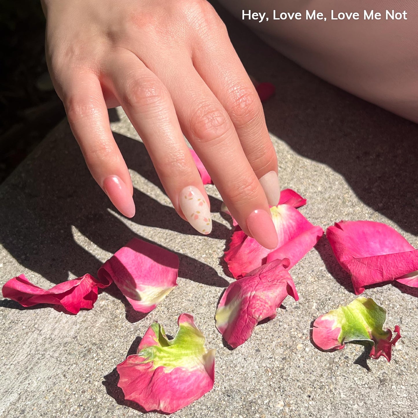 Heyhae Semi Cured Gel Nail Strips | No LED Lamp Needed | Easy Apply & Remove, Salon Quality | Includes 28 Strips, 1 Prep Pads, Nail File & Wooden stick - Hey, Love Me, Love Me Not