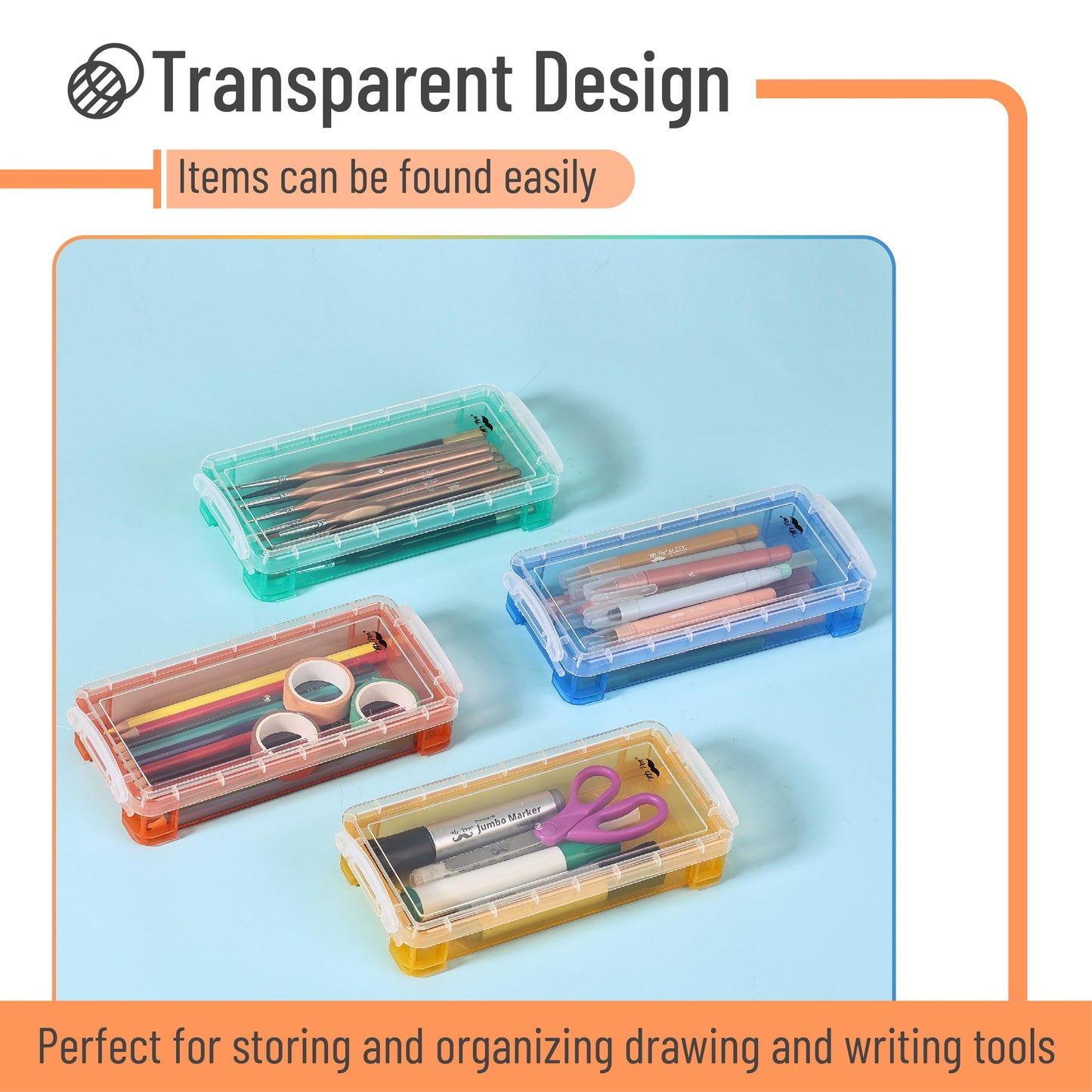 Mr. Pen- Pencil Box, 4 Pack, Assorted Color, Plastic Pencil Box Case, Pencil Case, Crayon Box