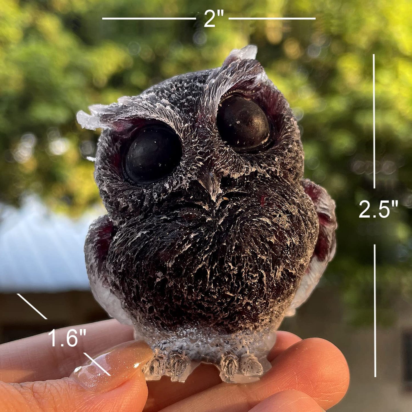 OwMell Owl Statue Tumbled Stone Gemstone Owl Figurine Home Decor Shelf Decor 2.5" - Garnet