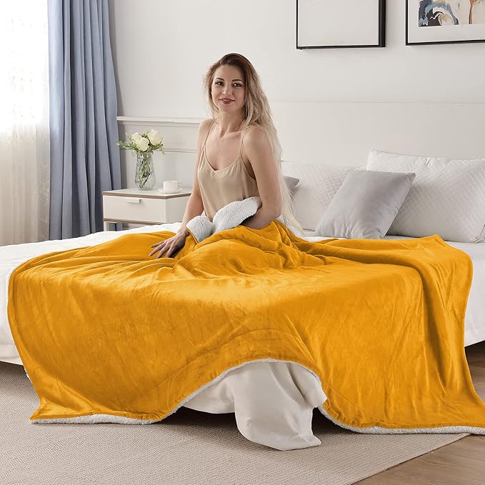 SOCHOW Sherpa Fleece Throw Blanket, Double-Sided Super Soft Luxurious Plush Blanket Throw Size, Mustard Yellow, 50x60 inches