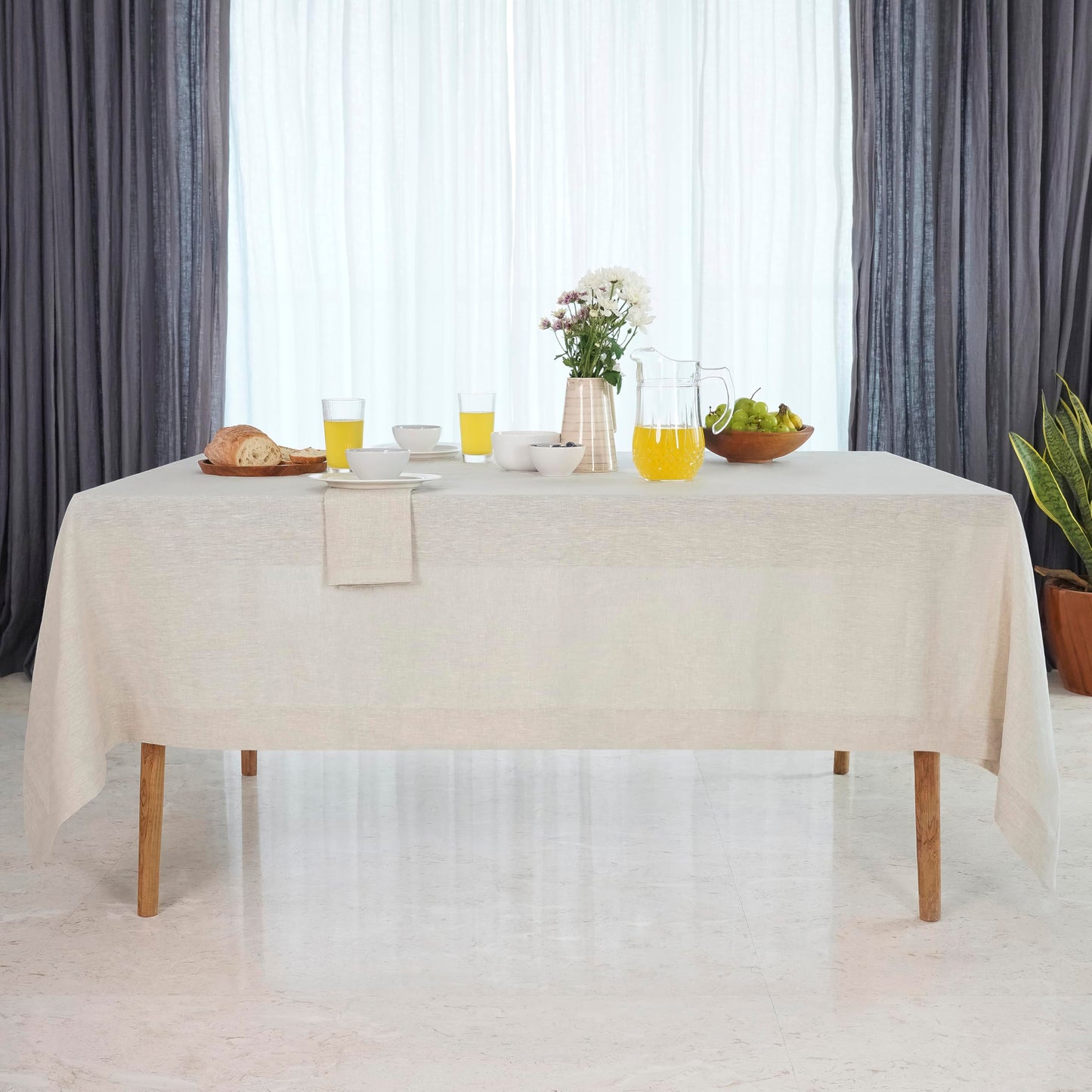 D'Moksha Homes Light Natural Linen Tablecloth 60 x 84 Inch - 100% Pure Linen Table Cloth for Rectangle Tables - Machine Washable Cloth Tablecloth for Mothers Day, Spring