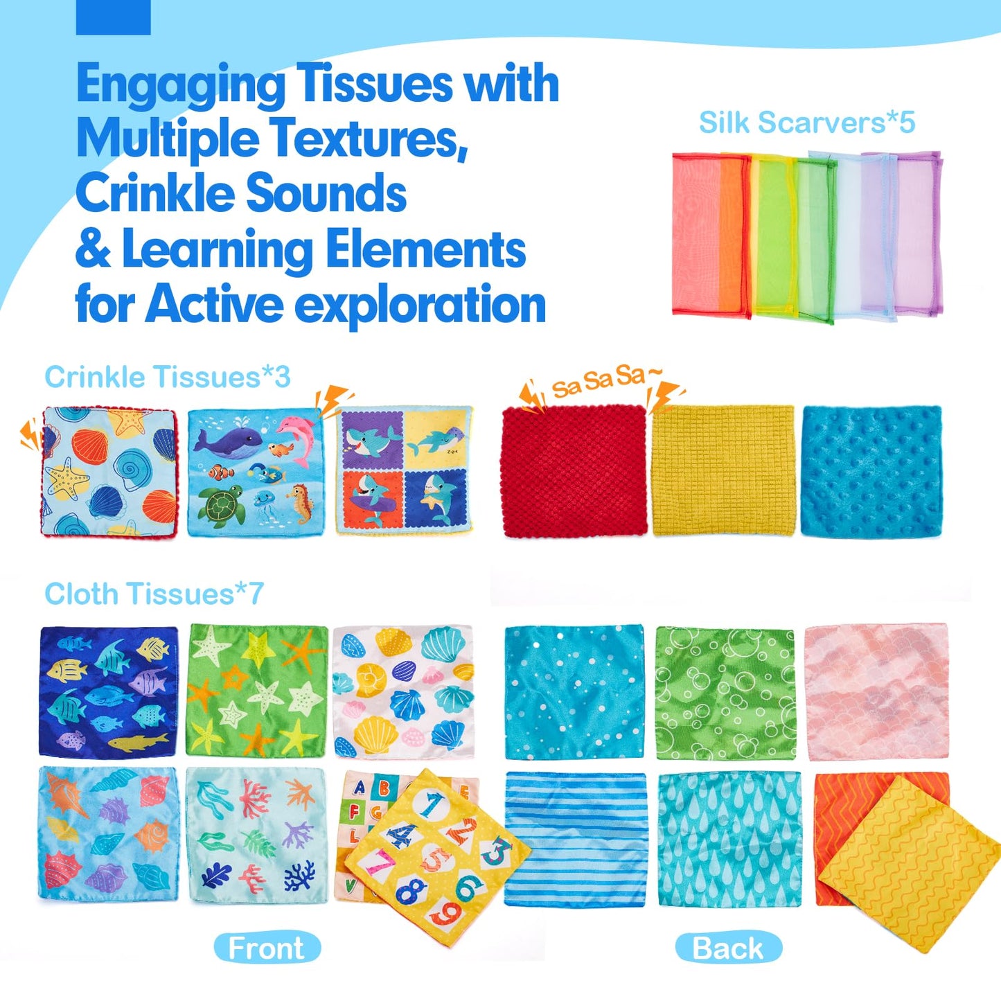 hahaland Baby Sensory Book & Baby Sensory Tissue Box Toy
