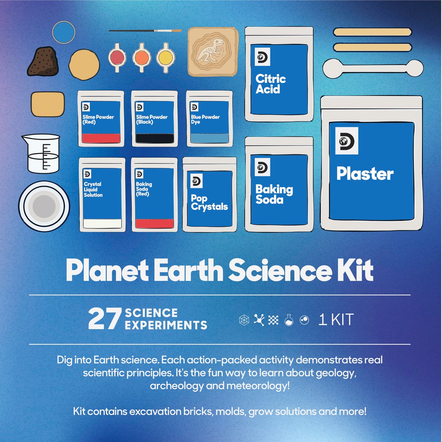 Discovery Planet Earth Science Kit for Kids| 27 Science Experiments| Erupting Volcano, Slime Lava, Geodes, Grow Crystals, Dino Fossil| STEM Geology Activity Set| Educational Learning Toy| Gift Ages 8+