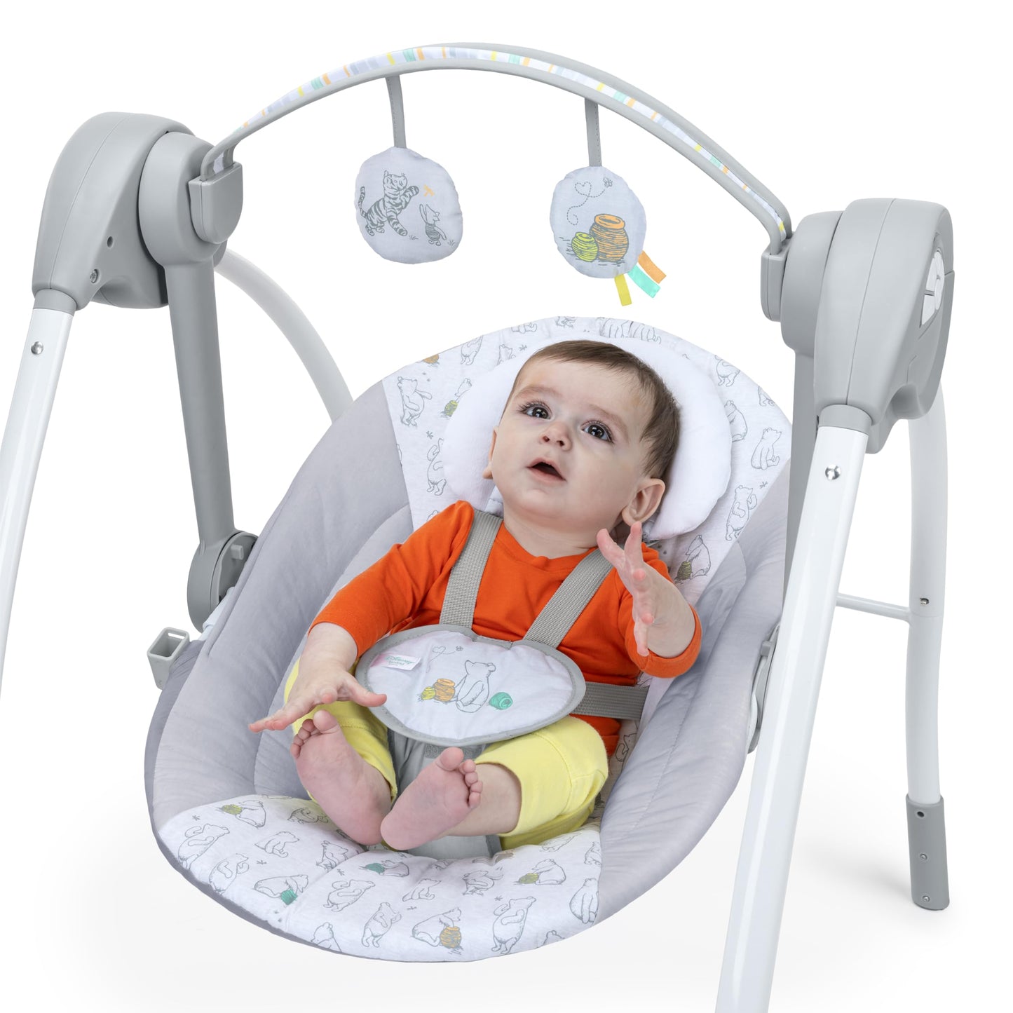 Bright Starts Disney Baby Winnie The Pooh Milestone Swing, Classic Pals, Foldable Design with Toys & Melodies, Unisex, Newborn+ (6 20 lbs)