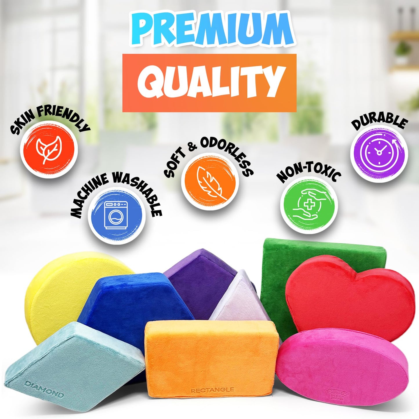 Plush Blocks - The Original Premium Plush Building Block & Shapes for Kids - Certified Safe Foam Blocks in Luxuriously Soft Fabric Covers (Classic Colors, Shapes)