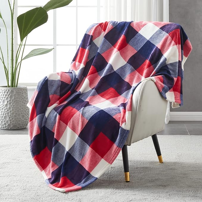 SOCHOW Buffalo Plaid Flannel Fleece Throw Blanket 60 x 80 Inches, Soft Lightweight Cozy All Season Red/Blue Checkered Blanket for Bed, Couch, Car