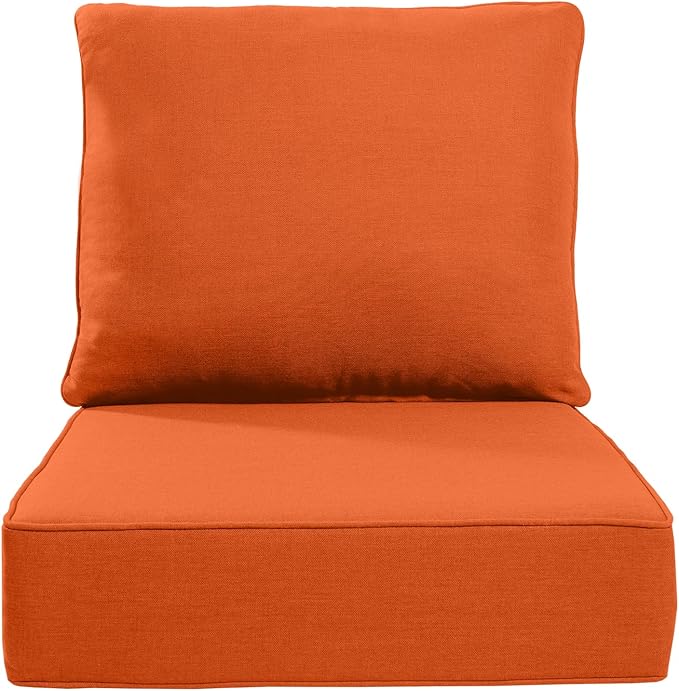 Luxury 22x24/22x25 6-Inch Outdoor Cushions - Water Resistant 1 Set Zippered Patio Chair Back&Seat Cushion for Wicker Dining Rocking Swivel Chairs Loveseat Couch Sectional Sofa - Orange