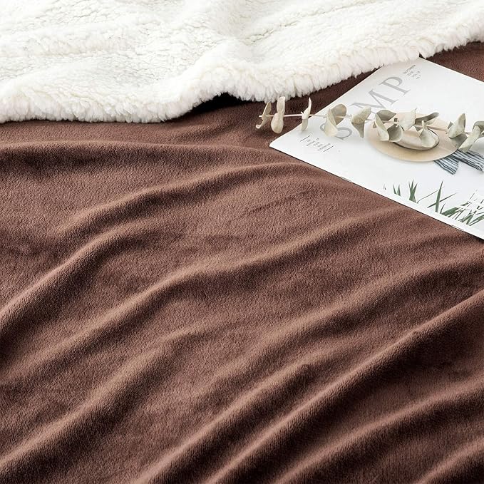 IR Imperial Rooms Sherpa Fleece Throw Blanket Twin Size for Couch - Thick and Warm Fluffy Blankets for Winter, Soft and Fuzzy Twin Blanket for Bed, Coffee, 60x80 Inches