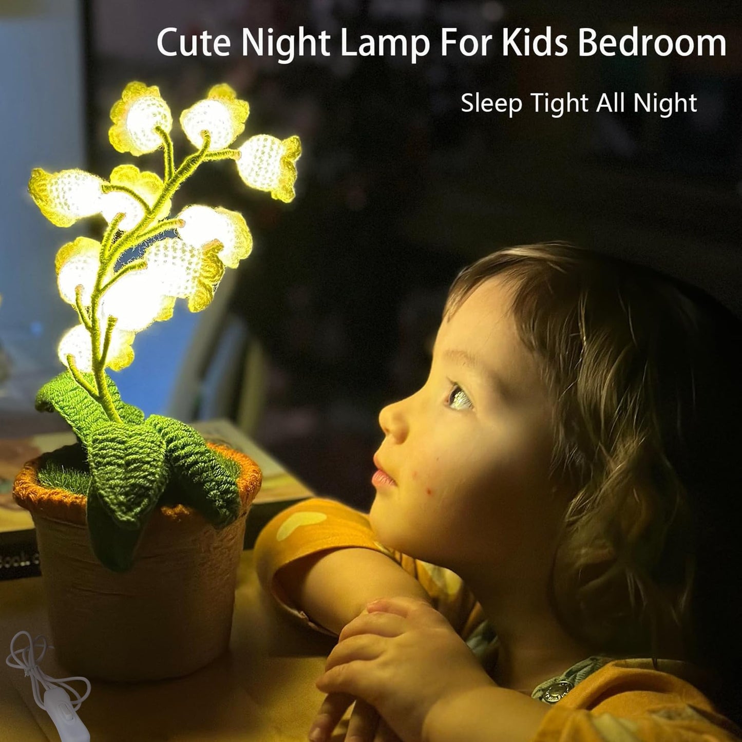 ANZRLE Lily of The Valley Lamp, White Crochet Artificial Flowers with Night Lights, Table Lamp with USB Port -Birthday Gifts for Women,Cozy Home Decor Mothers Day Gifts