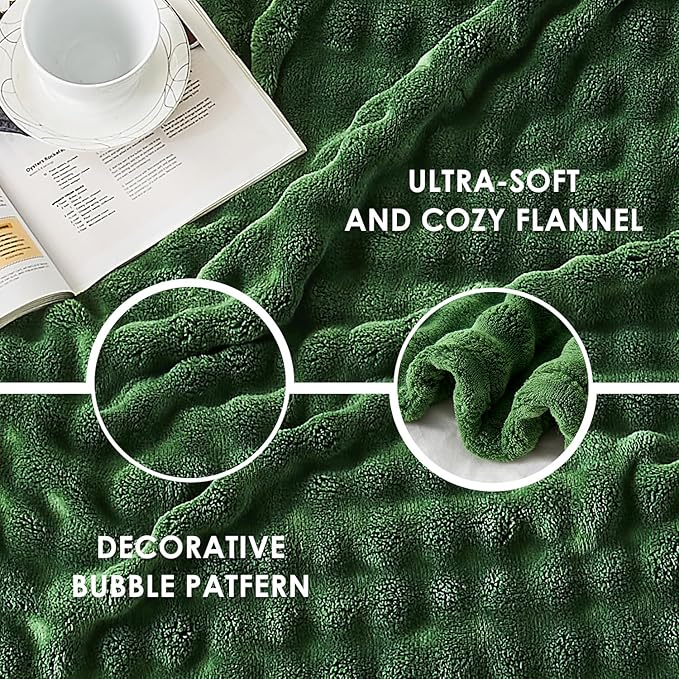 SOCHOW Olive Green Bubble Fleece Blanket for Couch, Super Soft Cozy Cute Throw Blanket for Women, Decorative Fuzzy Flannel Blanket, 60 x 80 Inches