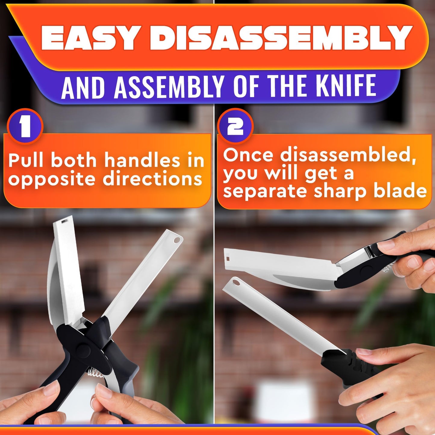 2 in 1 Kitchen Scissors for Food – Stainless Steel 9.5" Tomato Knife Chops Vegetables, Fruit, Cheese, Meat in Seconds | Dishwasher Safe Cutting Board Scissors with Safety Lock – Mess-Free Prep