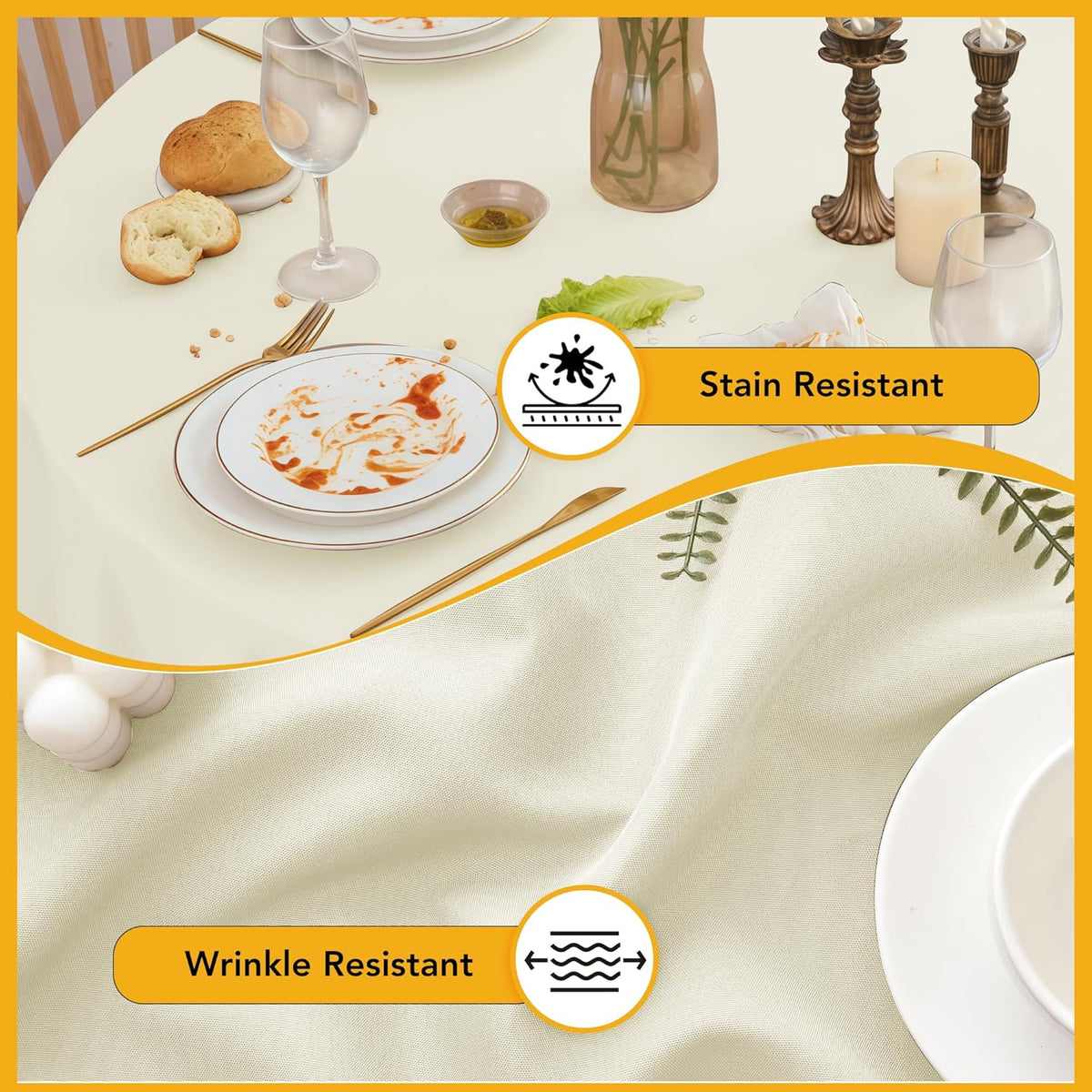 6-Pack Ivory Round Tablecloths, 120 Inches, Stain-Resistant Polyester for 5-6 Ft Round Tables - Washable Table Covers for Weddings, Banquets, Birthday Parties, Events