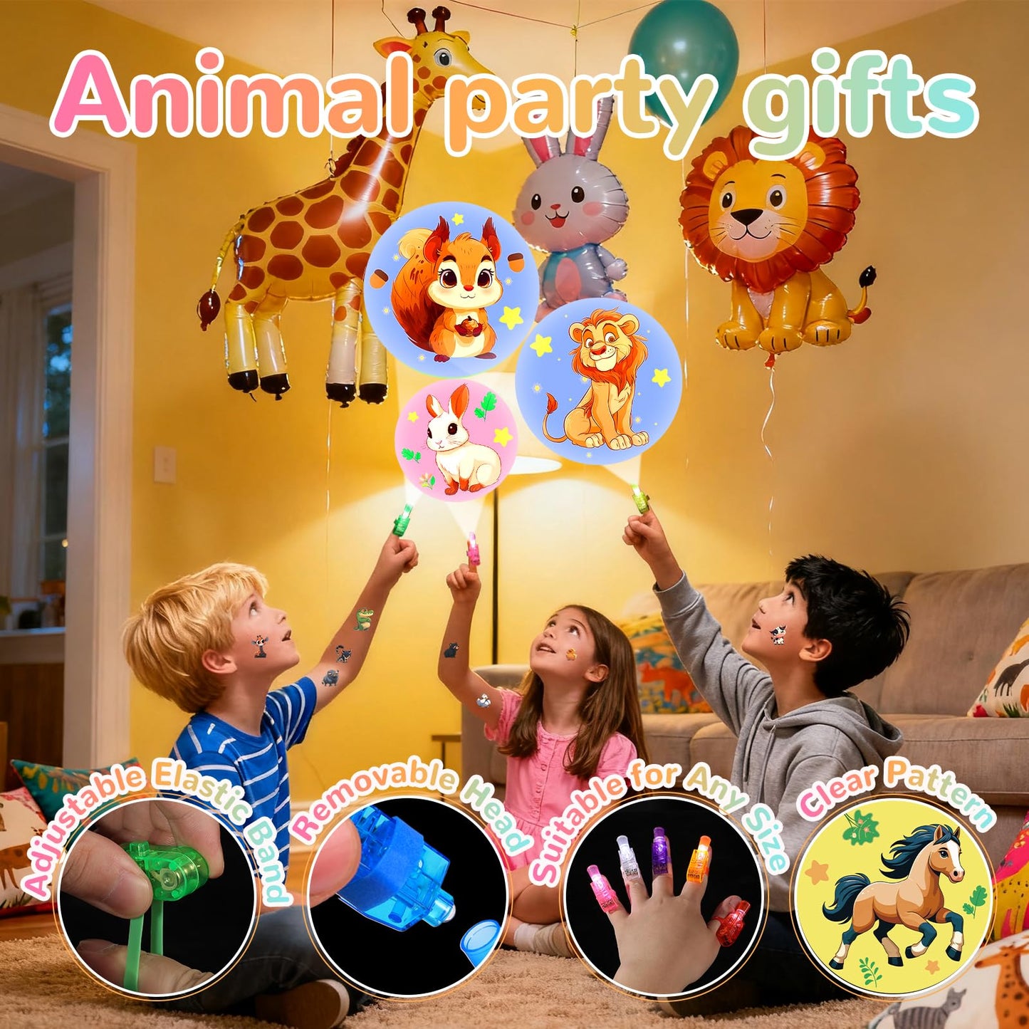 Mikulala 24 Pack Animal Light Up Finger Lights Party Favors for Kids, Treasure Box Goodie Bags Christmas Stocking Stuffers, Glow in The Dark Toys Bulk Classroom Prizes Party Supplies Birthday Gift