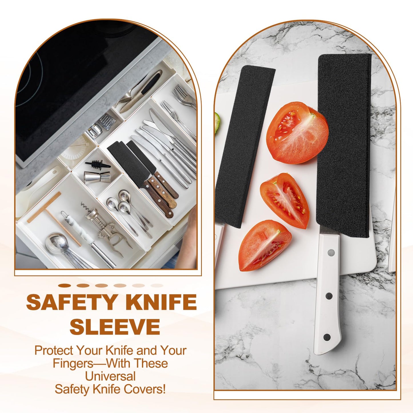 PATIKIL 2 Pcs ABS Knife Cover Sleeves, 10x2 Inch Knife Blade Edge Guard Sheath Universal Blade Protector Flocking for Home Kitchen, Black